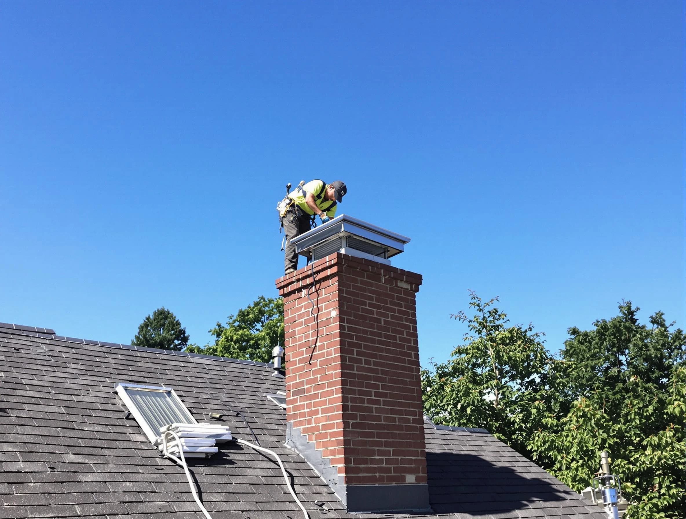 Atlantic City Chimney Sweep technician measuring a chimney cap in Atlantic City, NJ