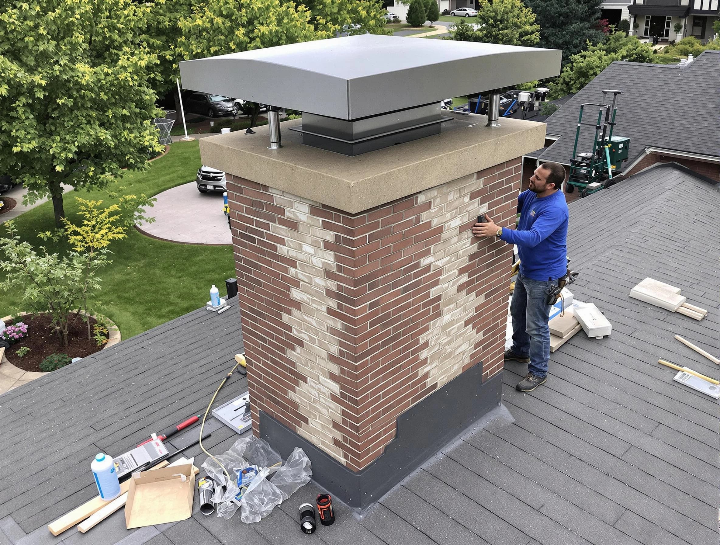 Atlantic City Chimney Sweep team working on a custom chimney remodel in Atlantic City, NJ