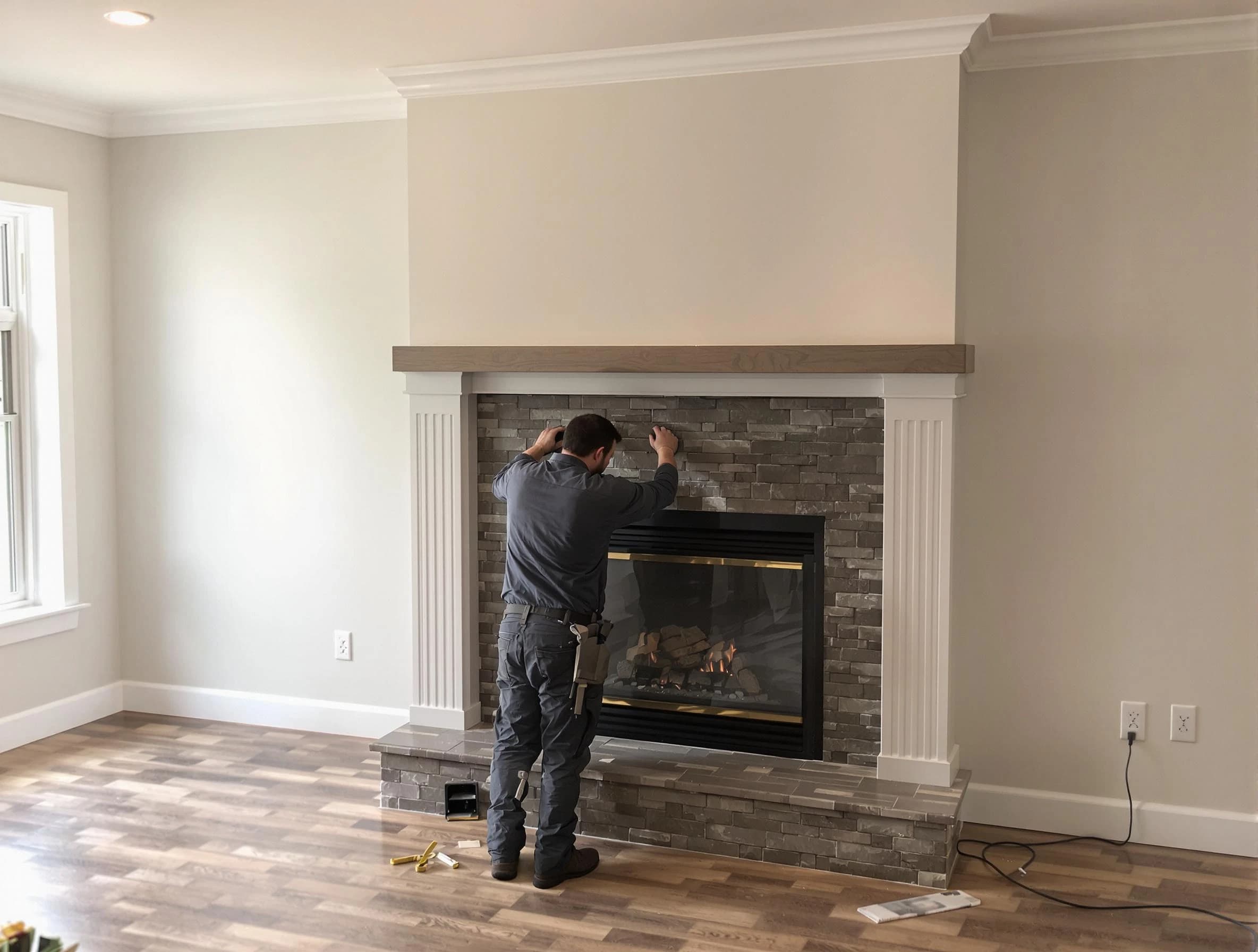 Atlantic City Chimney Sweep finishing a custom fireplace install in Atlantic City, NJ